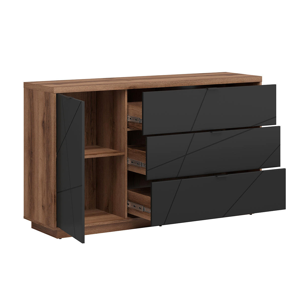 SIDEBOARD Sven Schwarz und Holz - Schwarz, Holzwerkstoff (156/93/43cm) - Petits-meubles
