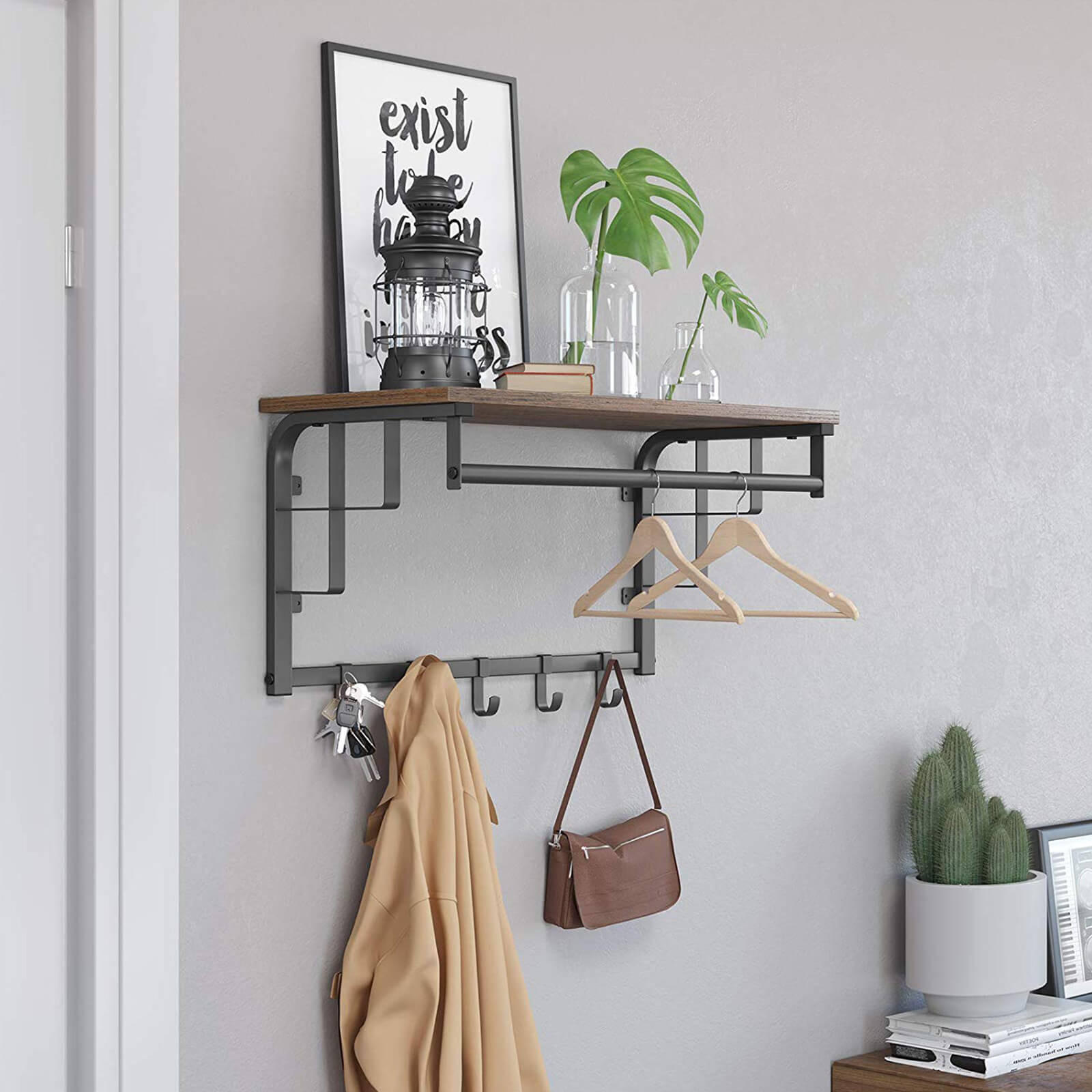 WANDGARDEROBE INDUSTRIESTIL - Braun, Holzwerkstoff (27/30/66cm) - Hansiro