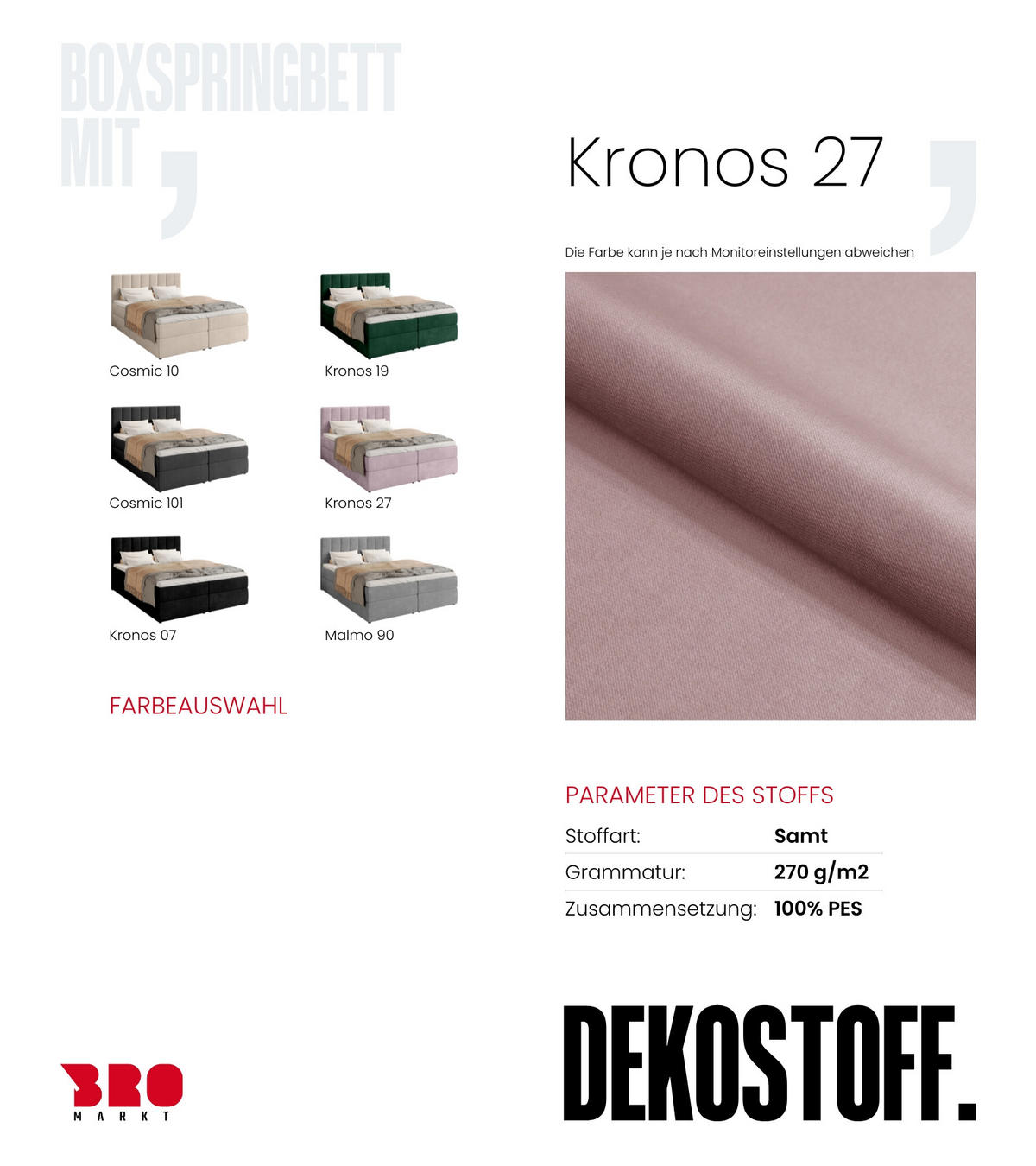 BOXBETT Denver mit Topper 160/200 Rosa - Rosa, Holzwerkstoff/Textil (160/200cm) - Bromarkt