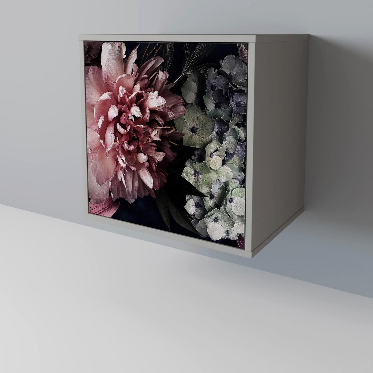 SIDEBOARD PURE BLOSSOM, Grau, 57,5x42x67,5 cm, Schwarze Metall-Rahmenfüße - Multicolor/Schwarz, Holzwerkstoff/Metall (57.5/67.5/42cm) - SpaceRebels