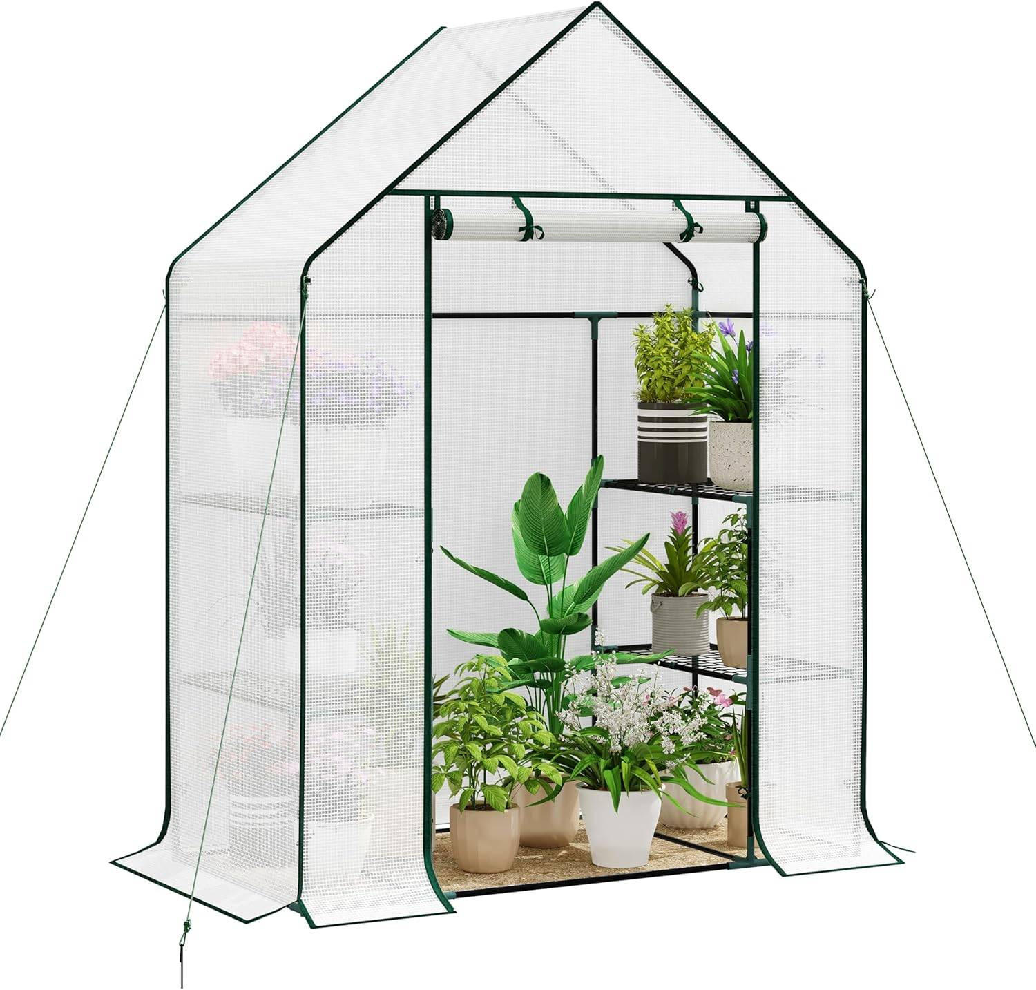 FOLIENGEWÄCHSHAUS, Metallgestell, 143 x 195 x 73 cm, Weiß - Weiß, Textil/Metall (143/195/73cm) - Woltu