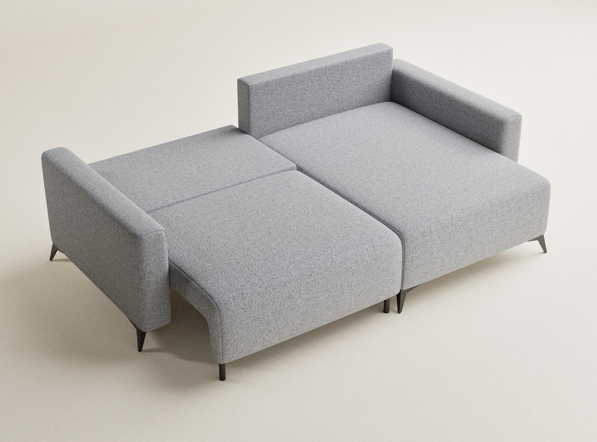 ECKSOFA MIT SCHLAFFUNKTION Leon Hellgrau Webstoff - Hellgrau/Schwarz, Holz/Holzwerkstoff (239/148cm) - Maison de Reve