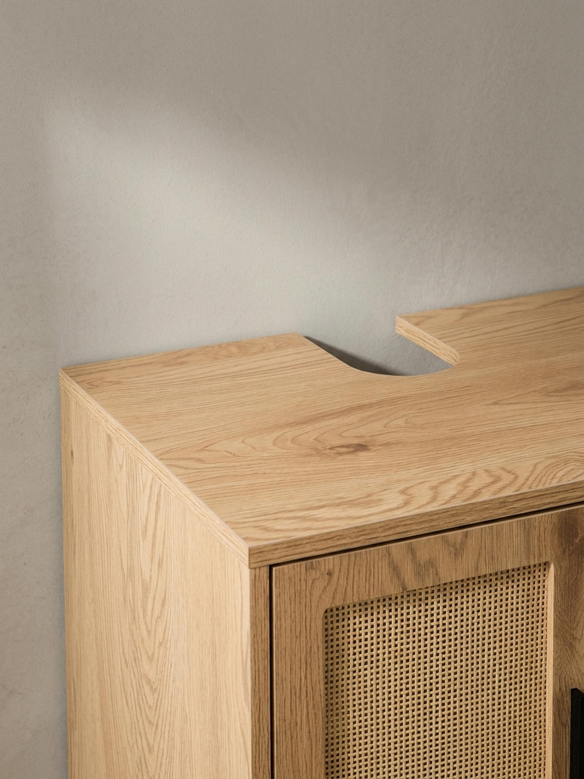 WASCHBECKENUNTERSCHRANK Eiche-Optik 60x60x40 cm mit Türen und Rattangeflecht - Schwarz/Braun, Holzwerkstoff/Metall (60/60/40cm) - KADIMA DESIGN