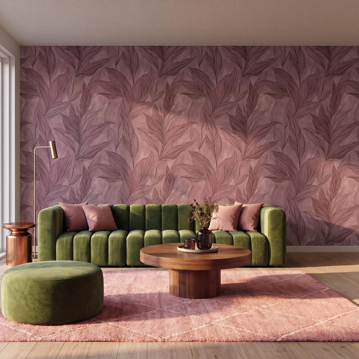 TAPETE - Blätter - Muster - Lila - 500x300 cm - Altrosa, Papier (500/300cm) - OnlyWow