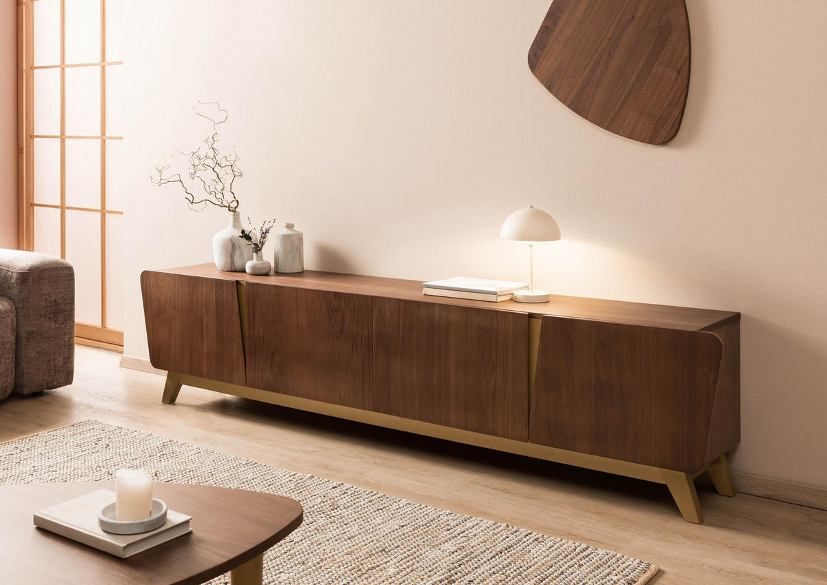 TV-BOARD Nussbaum-Echtholzfurnier 240x40x55 braun lackiert BUTTERFLY #112 - Braun, Holz (240/55/40cm) - Massivmoebel24