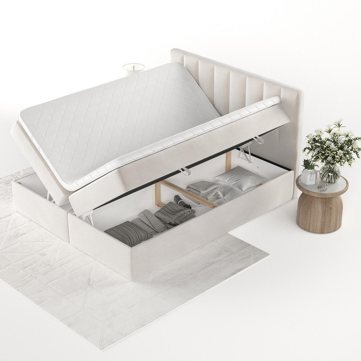 BOXBETT Bari 200/200 cm Creme im Paros Stoff - Creme, Holz/Holzwerkstoff (200/200cm) - AltaBeds