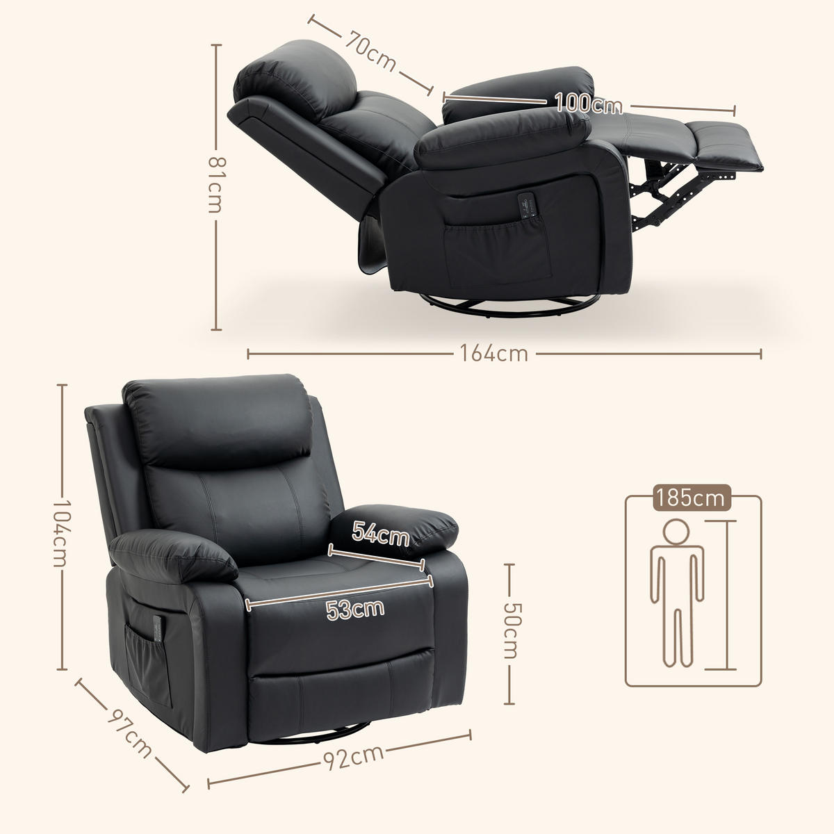 RELAXSESSEL, Kunstleder, Schwarz - Schwarz, Kunststoff/Metall (90/101/93cm) - HOMCOM