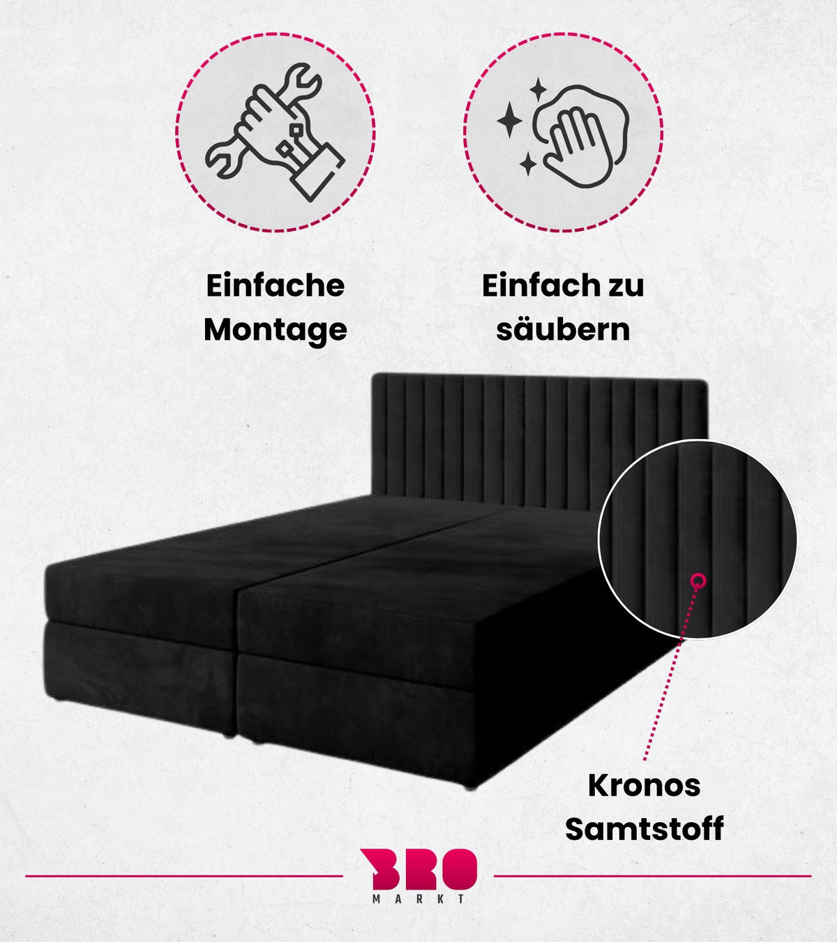 BOXBETT Dream mit Topper 140/200 Schwarz - Schwarz, Holzwerkstoff/Textil (140/200cm) - Bromarkt