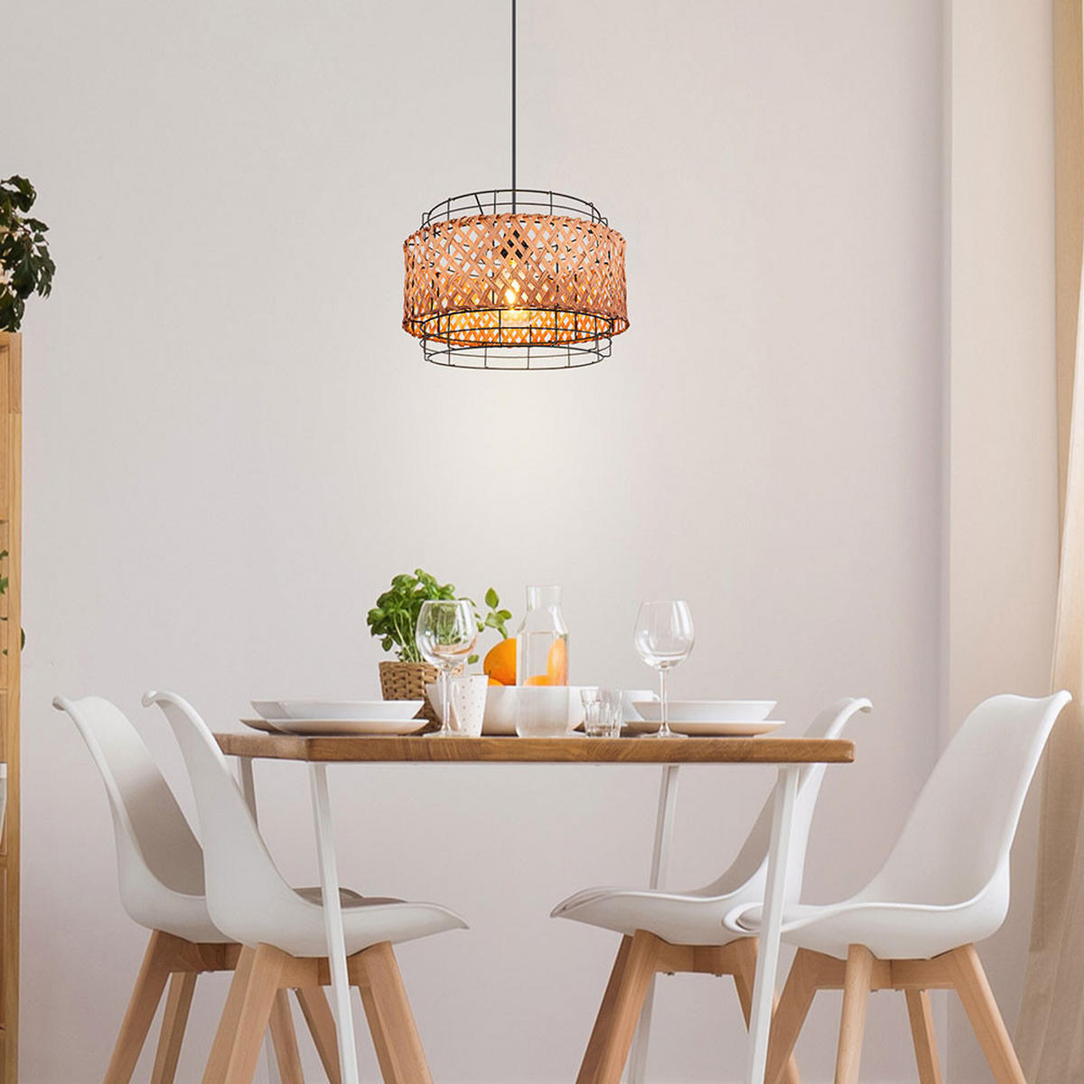 LED HÄNGELEUCHTE Bambusgeflecht Schwarz - Schwarz, Holz (35/35/120cm)