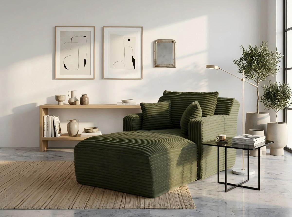 RELAXSESSEL aus Cord Modulare Chaiselongue & ohne Montage - Grün, Textil (32.99/127/32.99cm) - Urban Meuble