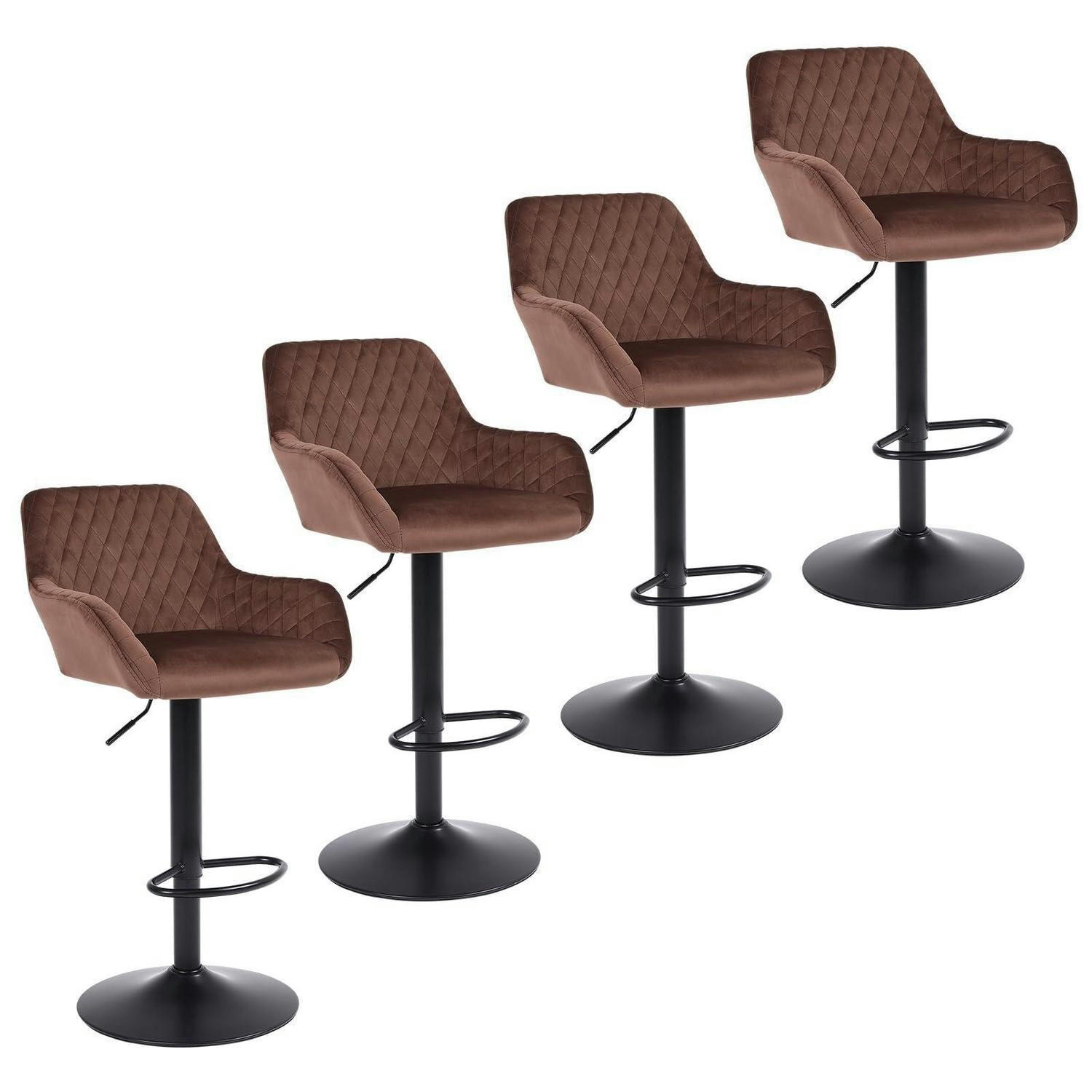 BARHOCKER 4er Set Samt Braun Höhenverstellbar Drehbar - Braun, Textil (51/110/38cm)