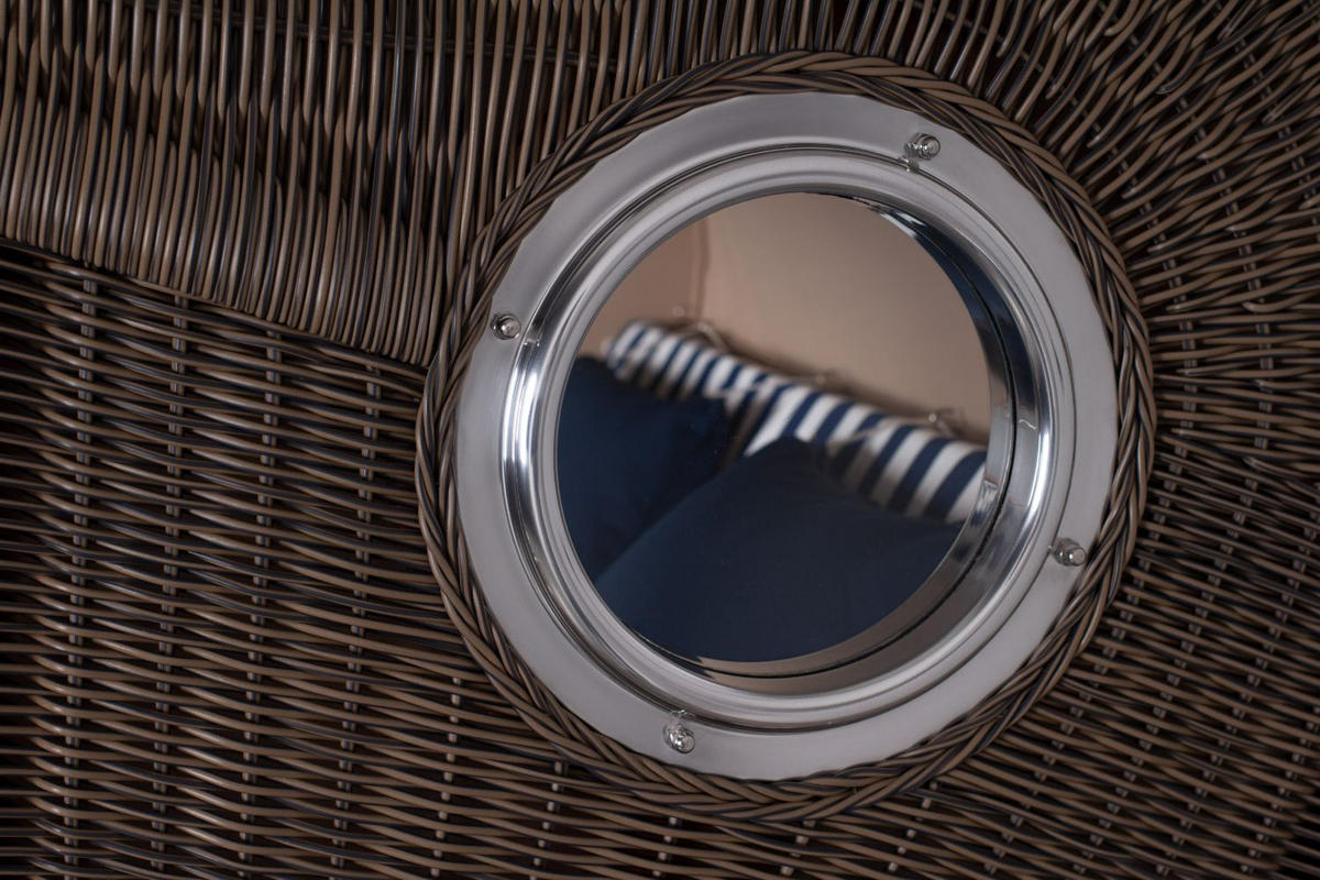 STRANDKORB Komplettset: Ammersee Grande XL Mahagoni Bullauge - PE grau - Modell 518 - Blau/Weiß, Holz/Kunststoff (142/165/95cm) - bene living