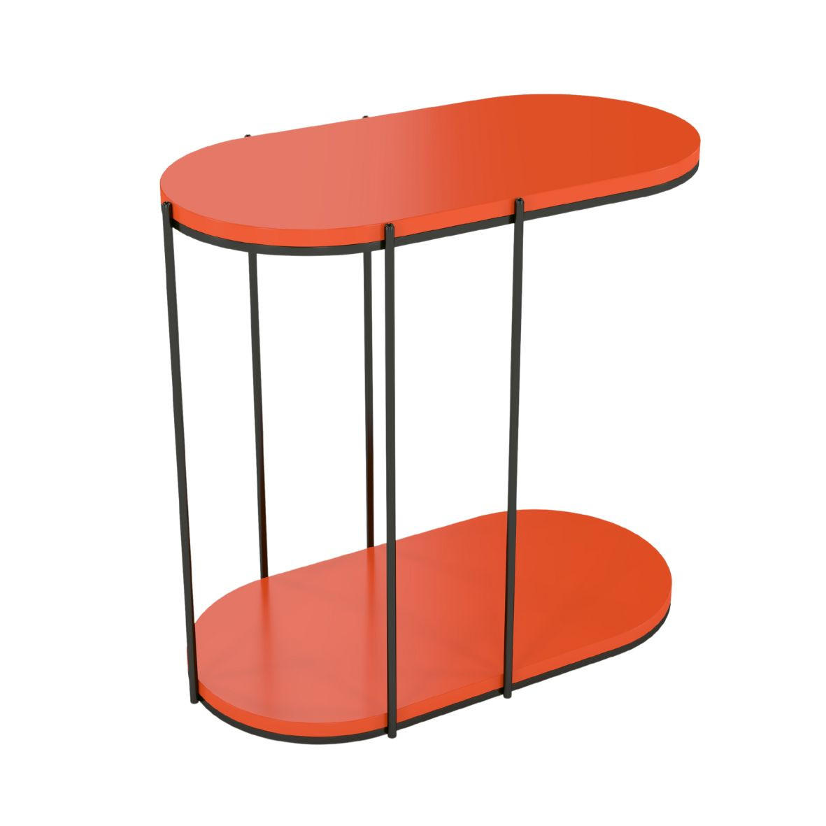 BEISTELLTISCH Loco, Ovaler Tischplatte x 2 mit Schwarz Metallgestell / Orange - Schwarz/Orange, Holzwerkstoff/Metall (34/64/60cm) - Skandica