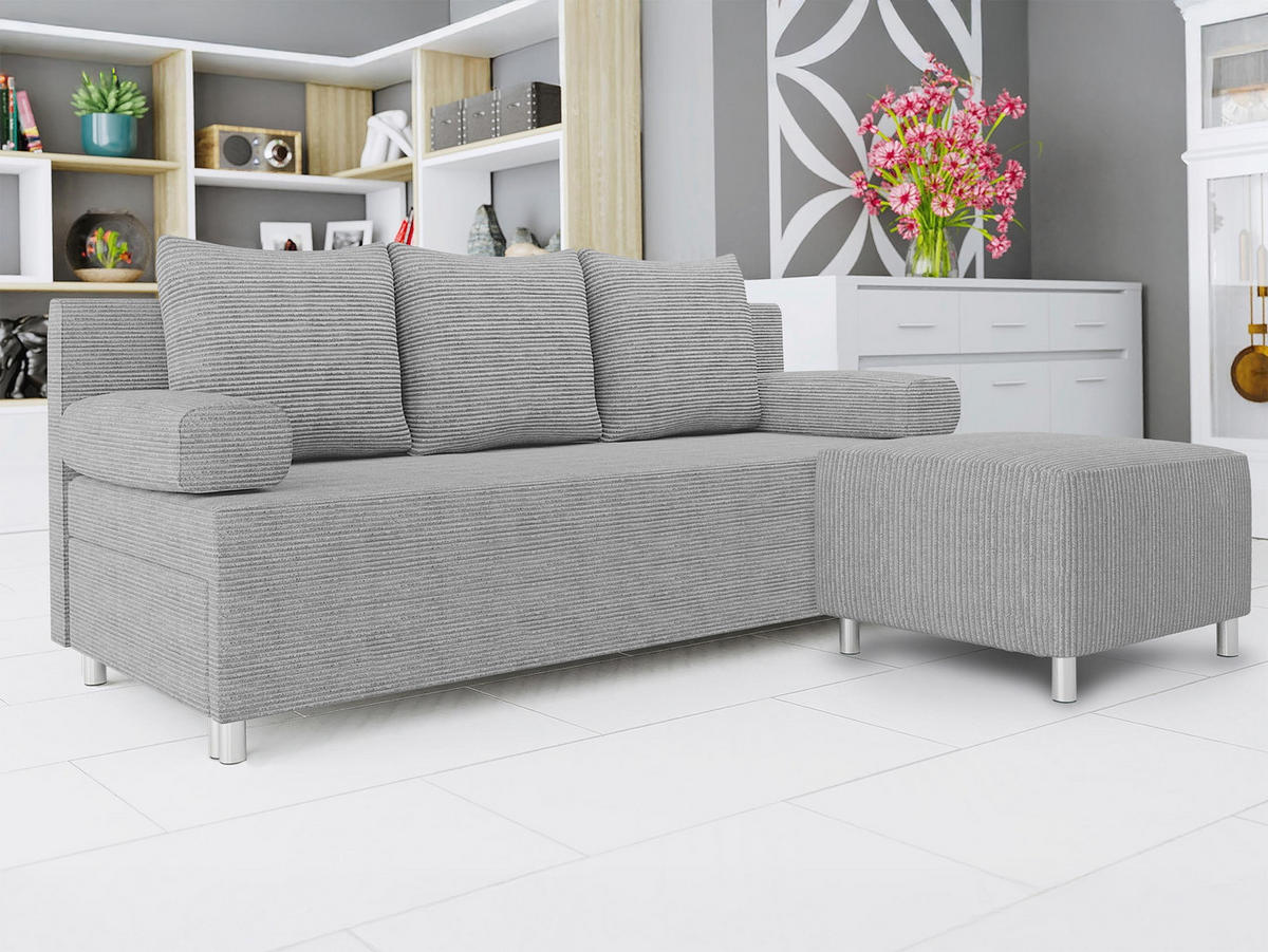 SCHLAFSOFA Dover Cord mit Polsterhocker - Chromfarben/Grau, Holz/Kunststoff (192/80cm) - MIRJAN24