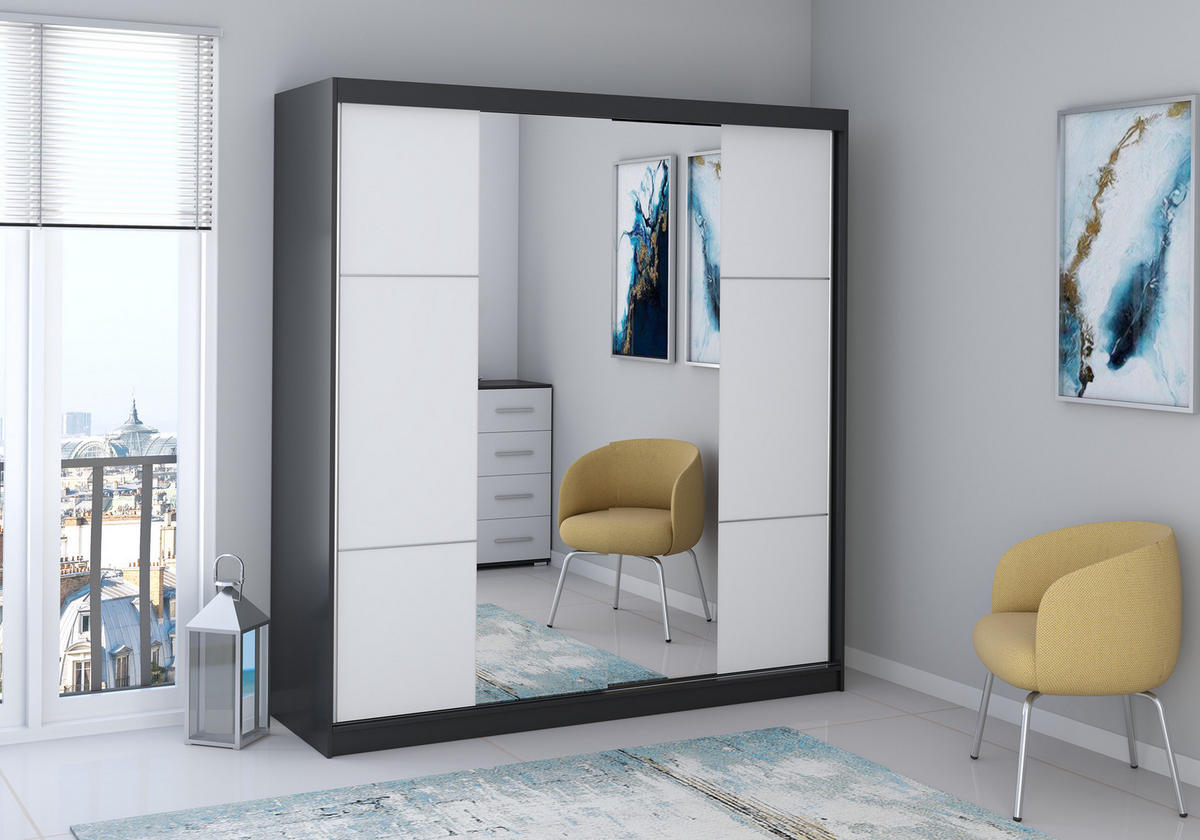 SCHIEBETÜRENSCHRANK - BEN 38 233 CM (Schwarz) - Schwarz, Holzwerkstoff (233/218/61cm) - Möblo