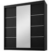 SCHWEBETÜRENSCHRANK Milo 200/215/58 3-türig schwarz mit Spiegel - Schwarz, Holzwerkstoff (200/215/58cm) - Beautysofa