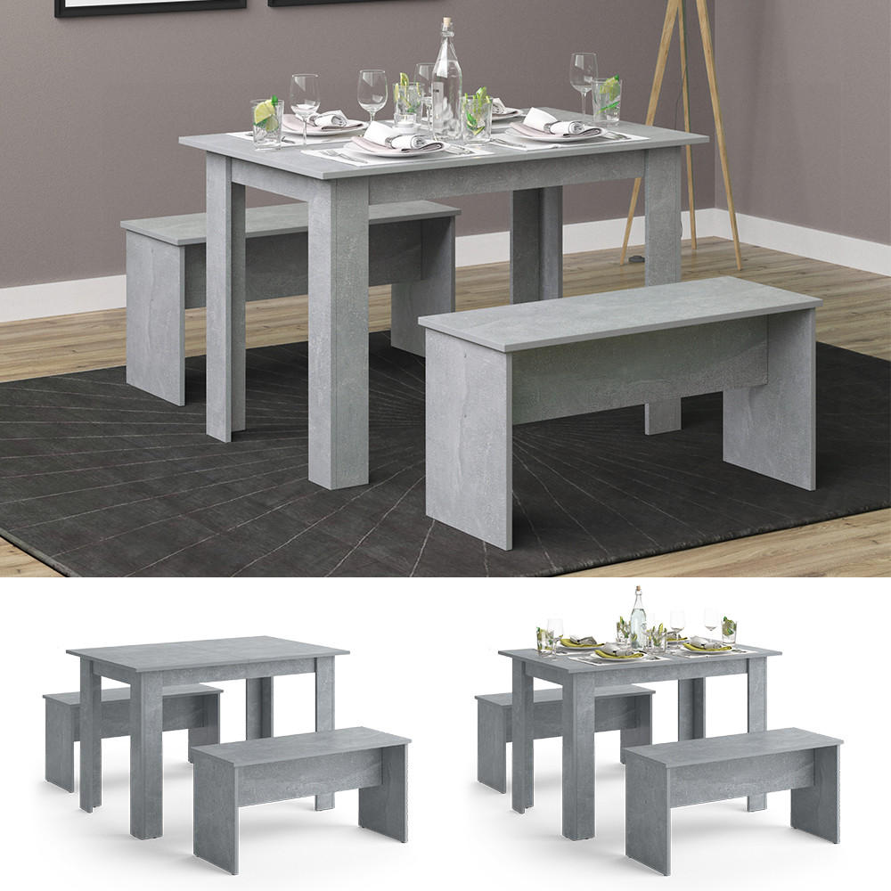 ESSTISCH SET Sentio Beton 110 x 70 cm mit 2 Bänken - Schieferfarben, Holzwerkstoff (110/73/70cm) - Vicco