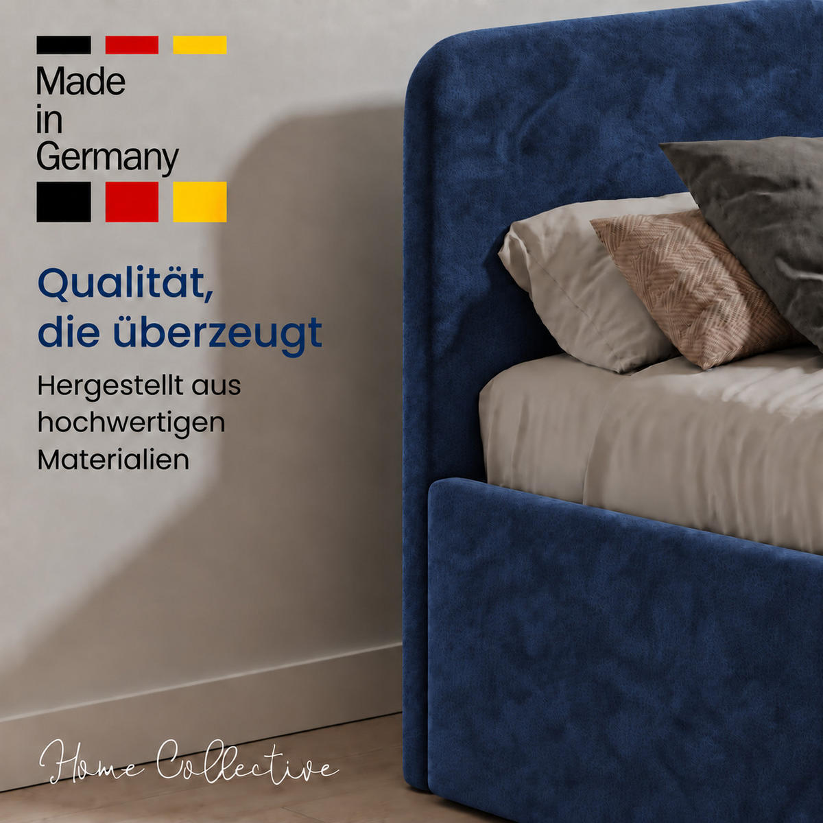 POLSTERBETT 200x200 cm Microvelours in Navy - Dunkelblau, Textil (200/200cm) - Home Collective