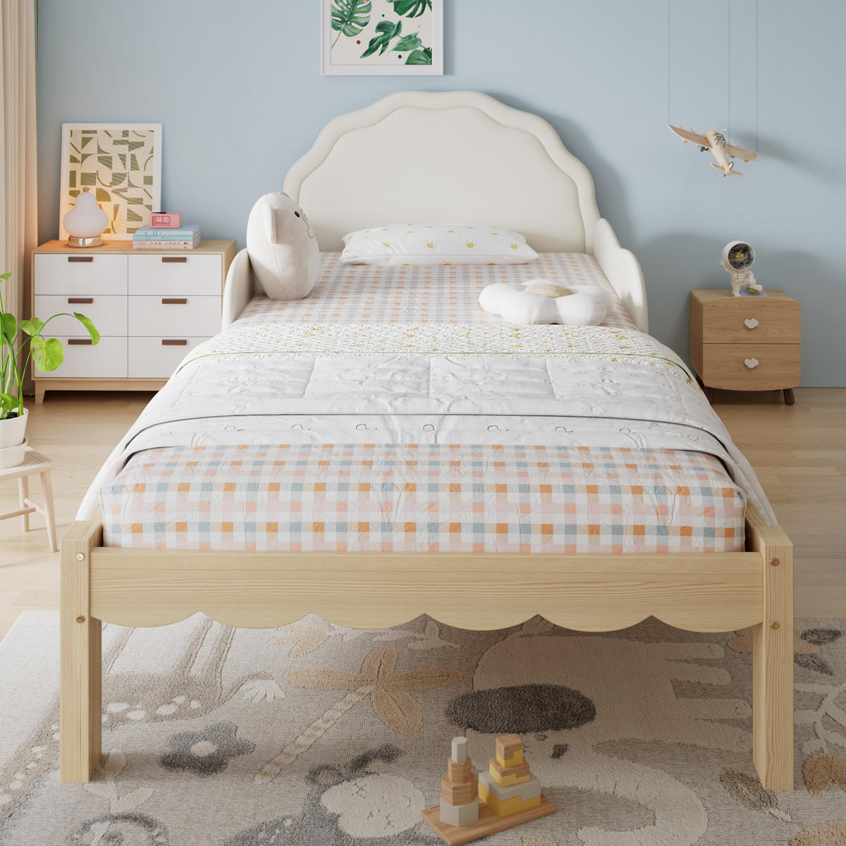 KINDERBETT 90/200 cm in Beige/Natur mit Schutzgeländer - Beige/Naturfarben, Holzwerkstoff/Textil (90/200cm) - WISHDOR
