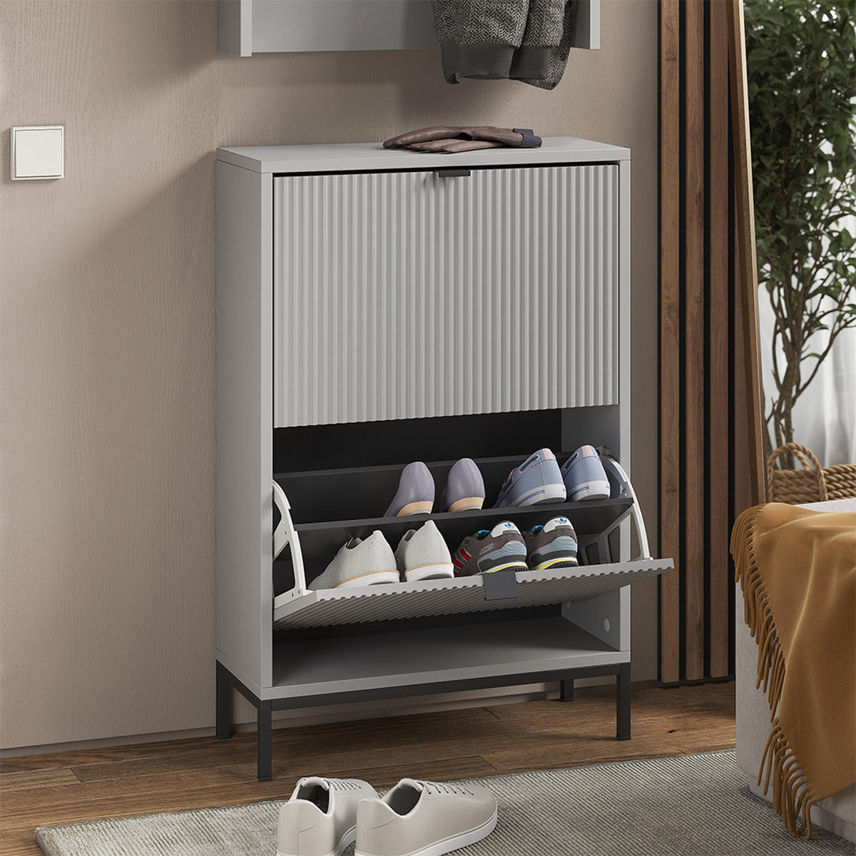 GARDEROBE Eliza Grau 60 x 92 cm Set, 2 Teile - Grau, Holzwerkstoff (60/92/24cm) - Vicco