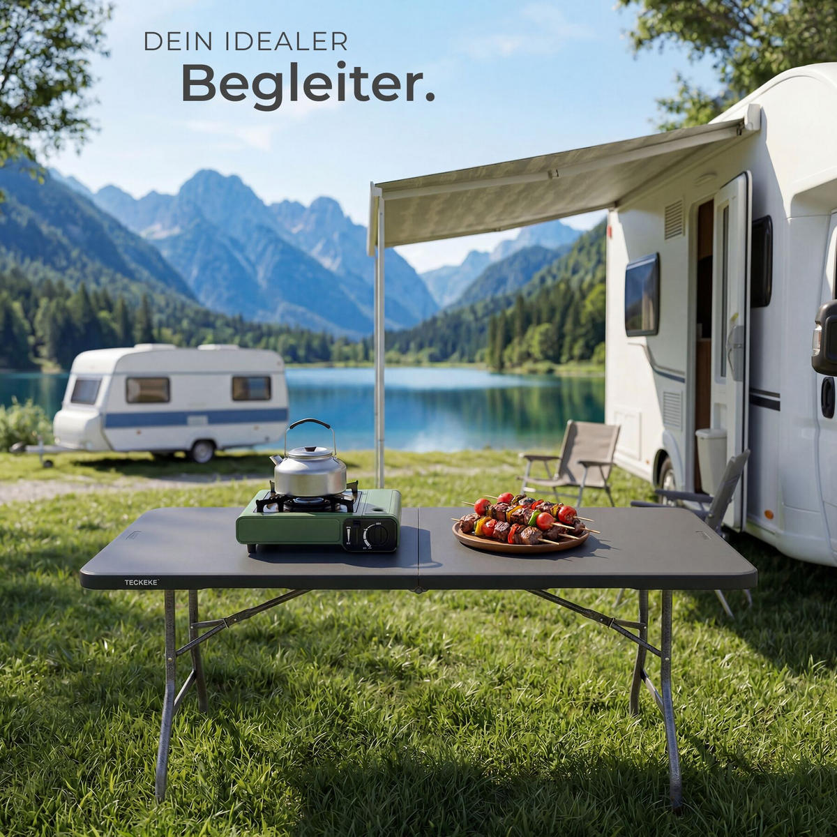 CAMPINGTISCH Panja, gummierter Tragegriff, anthrazit - Anthrazit, Kunststoff (70/180/74cm) - tectake
