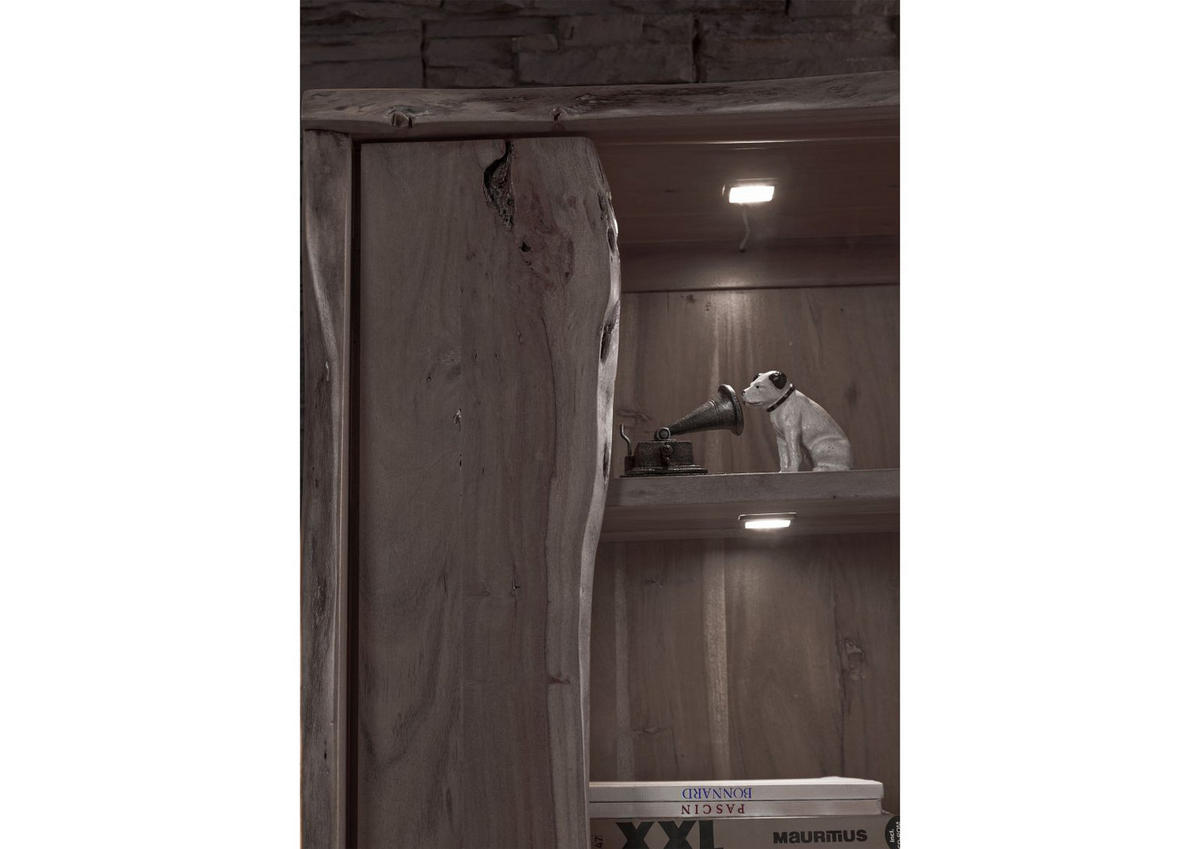 VITRINE Akazie 81x45x204 grau lackiert PURE ACACIA #406 - Grau, Holz (81/204/45cm) - Massivmoebel24