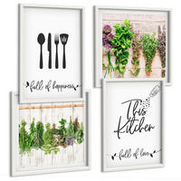 BILDER SET 4er Set - 50x50 cm & 40x60 cm Weißer Rahmen - Küchenkräuterpflanzen Beschriftungen - Weiß, Kunststoff (50/50cm) - TULUP