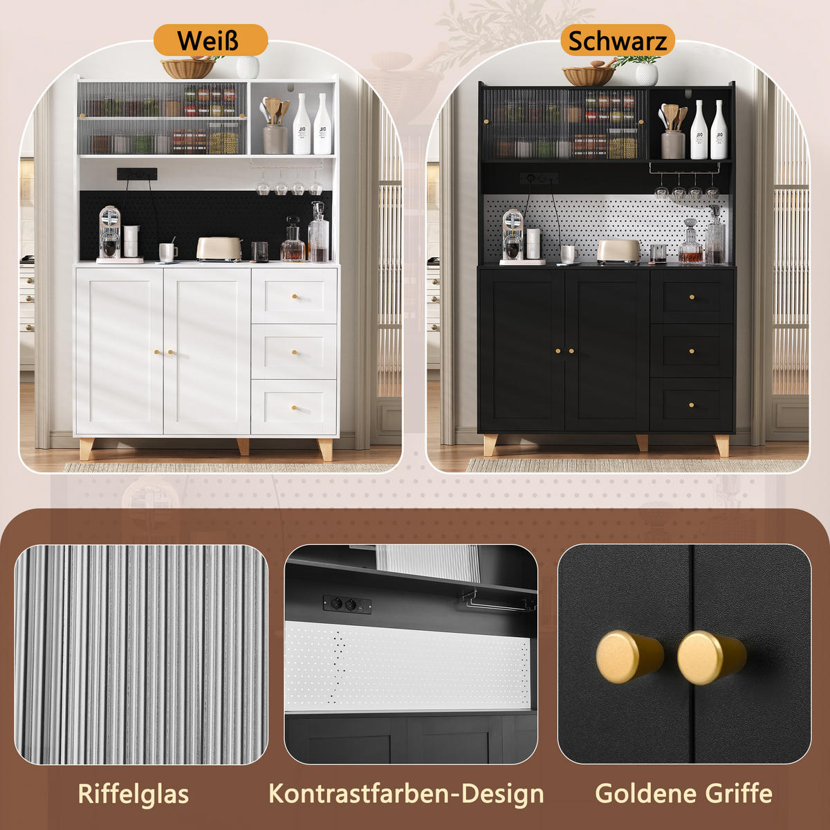 BUFFETSCHRANK Bar Schwarz 120/40/184 cm - Schwarz, Holz (120/184/40cm) - PANGIVO