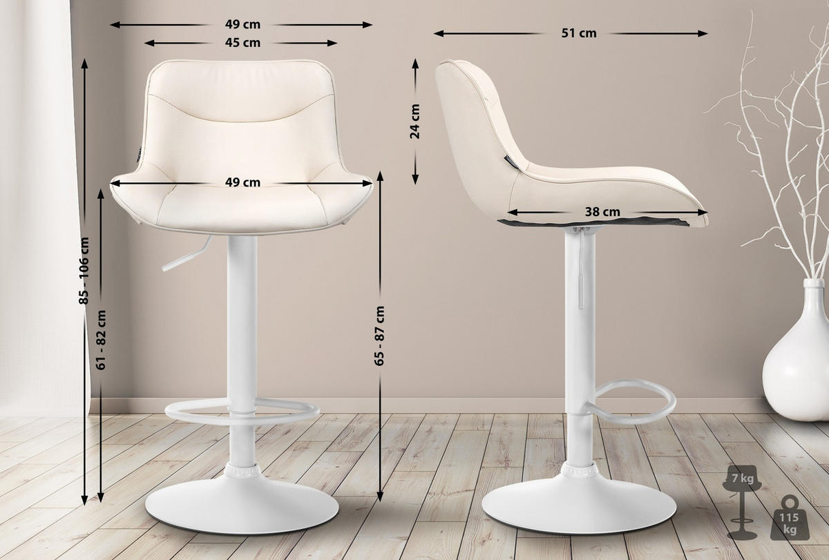 BARHOCKER 2er Set Lederlook creme - Creme/Weiß, Textil/Metall (49/85/51cm) - CLP