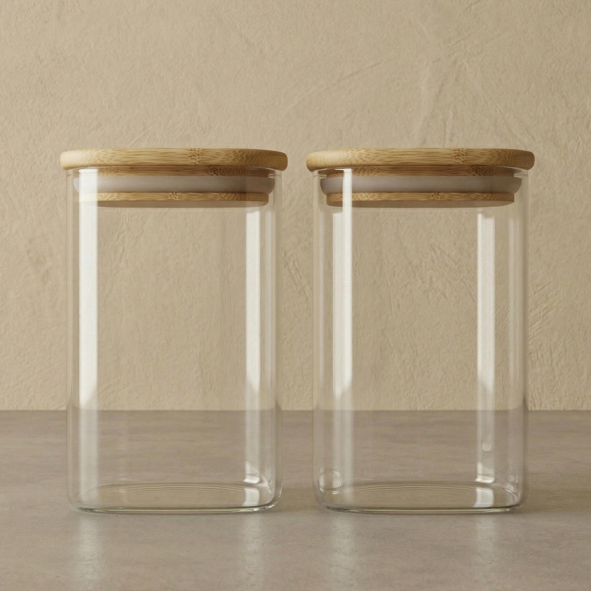 KÜCHENBEHÄLTER-SET mit Bambusdeckel Sesto - Transparent, Glas (10/30/10cm) - AROMELIO