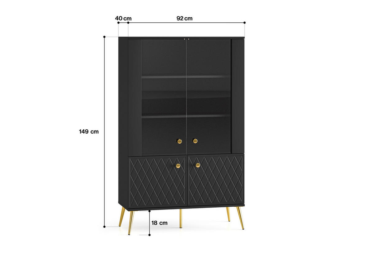 VITRINE – 92 cm – Eljot – Schwarz - Schwarz, Holzwerkstoff (92/149/40cm) - hi-markt