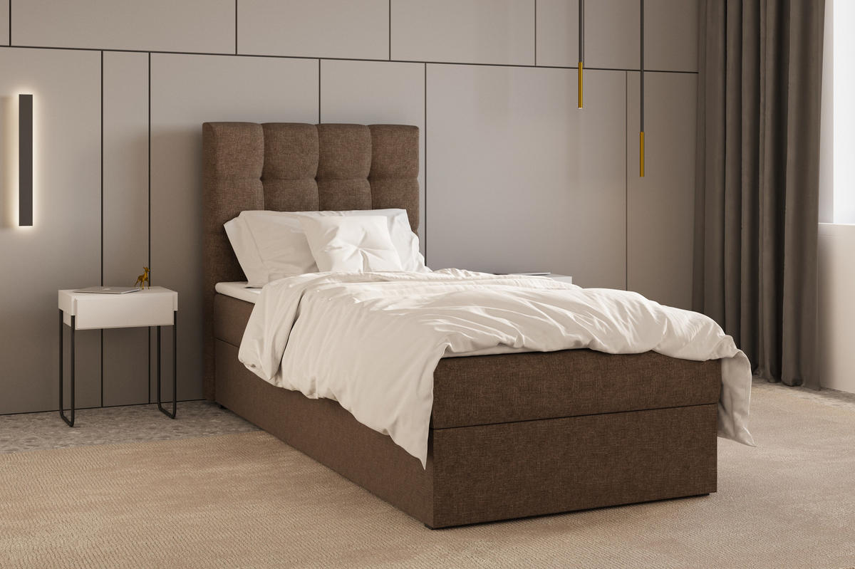 BOXBETT - Bett 05 OSLO - Hugo - 90x200 cm - mit Bettkasten und Waschbarem Topper - Braun, Holz (90/200cm) - ROYAL24_MARKT