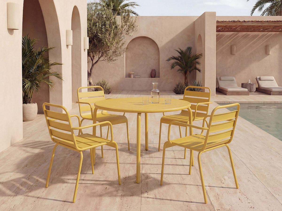 GARTENESSGRUPPE im Set - 4 Personen-Sitzer - Metall - Senffarben - - Gelb, Metall - Vente-Unique