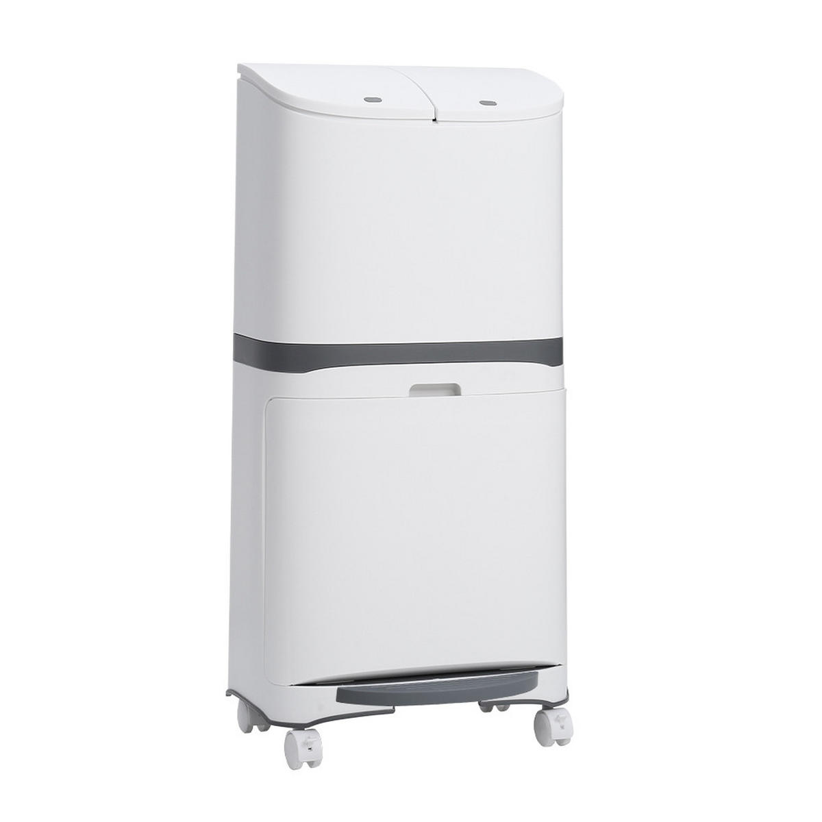 MÜLLEIMER 48L Mülltrennung 2-Stufig Pedal Rollen Kunststoff Weiß - Weiß, Kunststoff (36/79/20cm) - Livingandhome