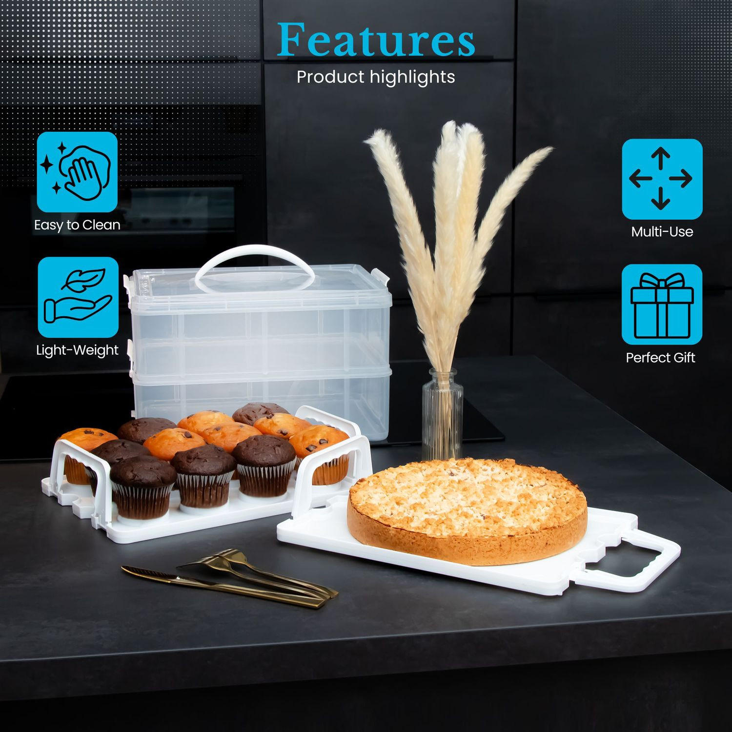 TRANSPORTBOX Behälter Kuchen - Weiß, Kunststoff (26.1/21.2/36.1cm) - Intirilife