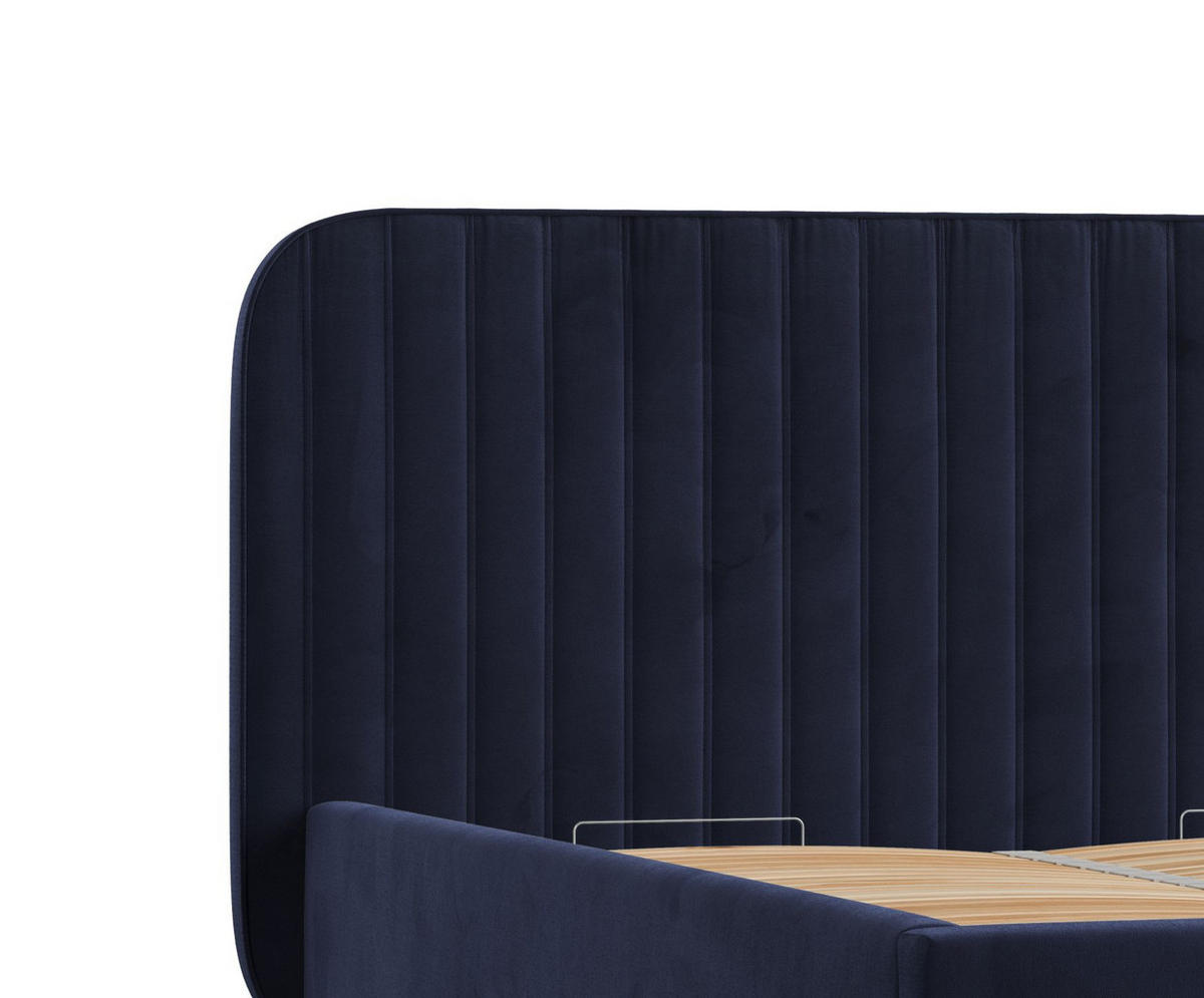 POLSTERBETT Noto Marineblau 140/200 cm im Samtstoff - Naturfarben/Dunkelblau, Holz/Holzwerkstoff (140/200cm) - Maison de Reve