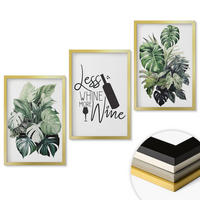 WANDBILDER 3er Set - 40x60 cm Goldrahmen - Blätter der weinroten grünen Pflanze - Goldfarben, Kunststoff (40/60cm) - ArtPrintCave