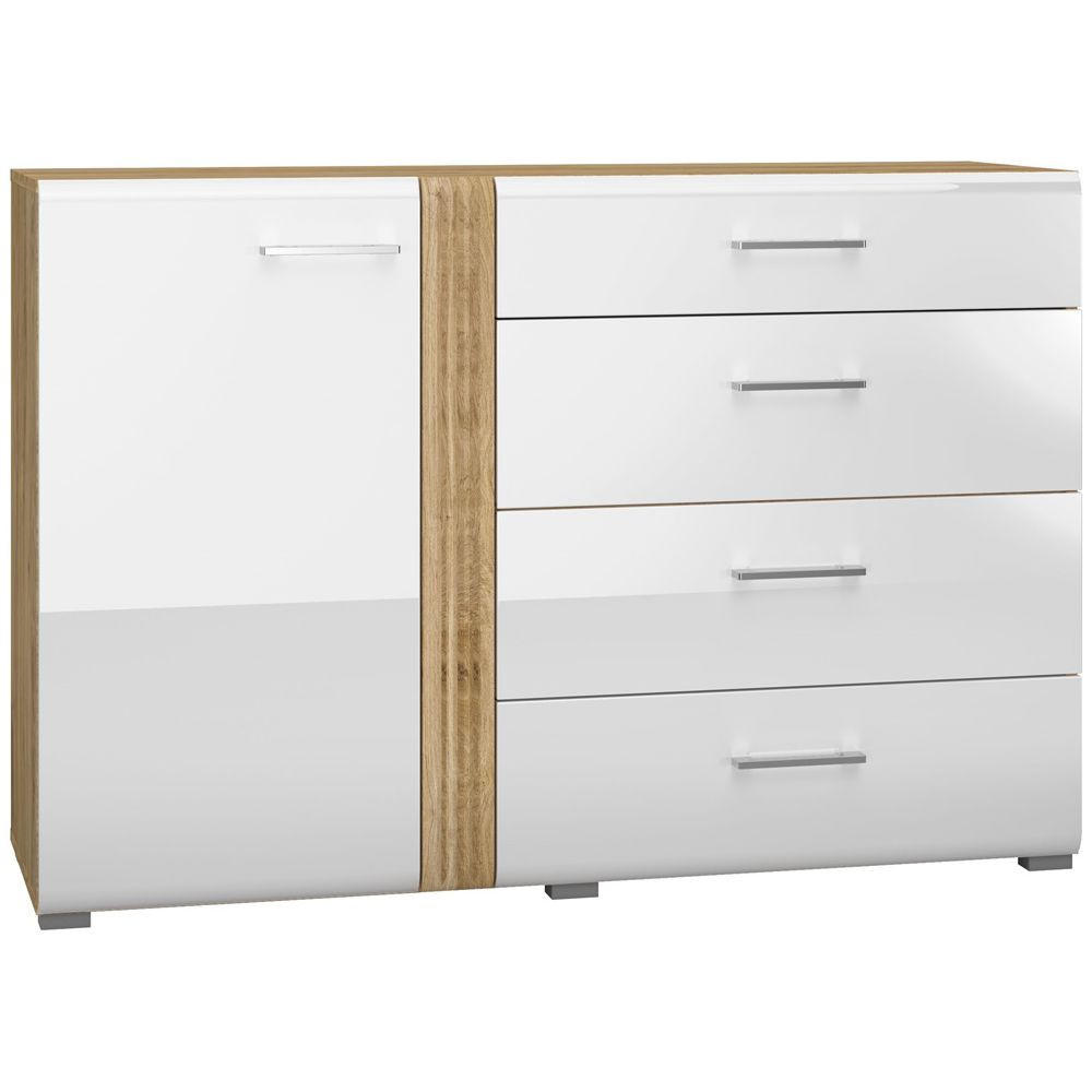 KOMMODE Akron-131 - Weiß, Holzwerkstoff (134/90/42cm) - Lomado