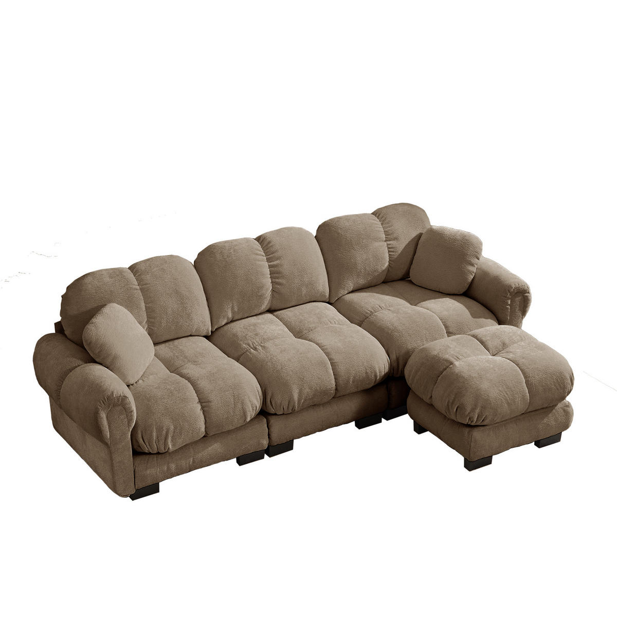 SOFA mit beweglichem Hocker und 2 Kissen Chenille Braun - Braun, Holz (149/260cm) - Meubliv
