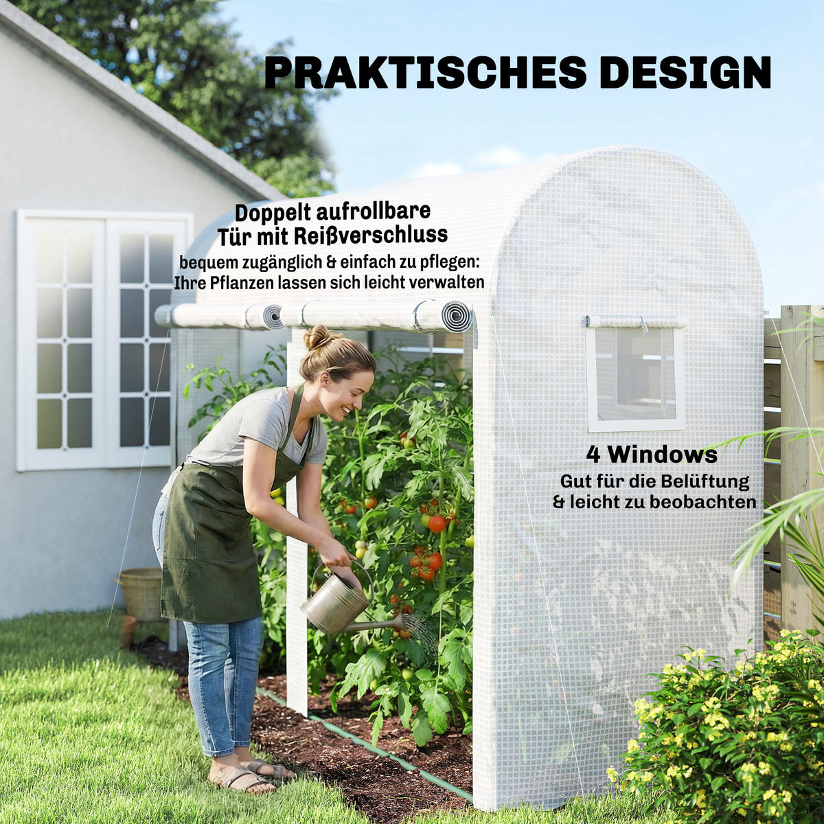 FOLIENGEWÄCHSHAUS Stahl PE Kunststoff Weiß - Weiß, Kunststoff (100/200/300cm) - Outsunny