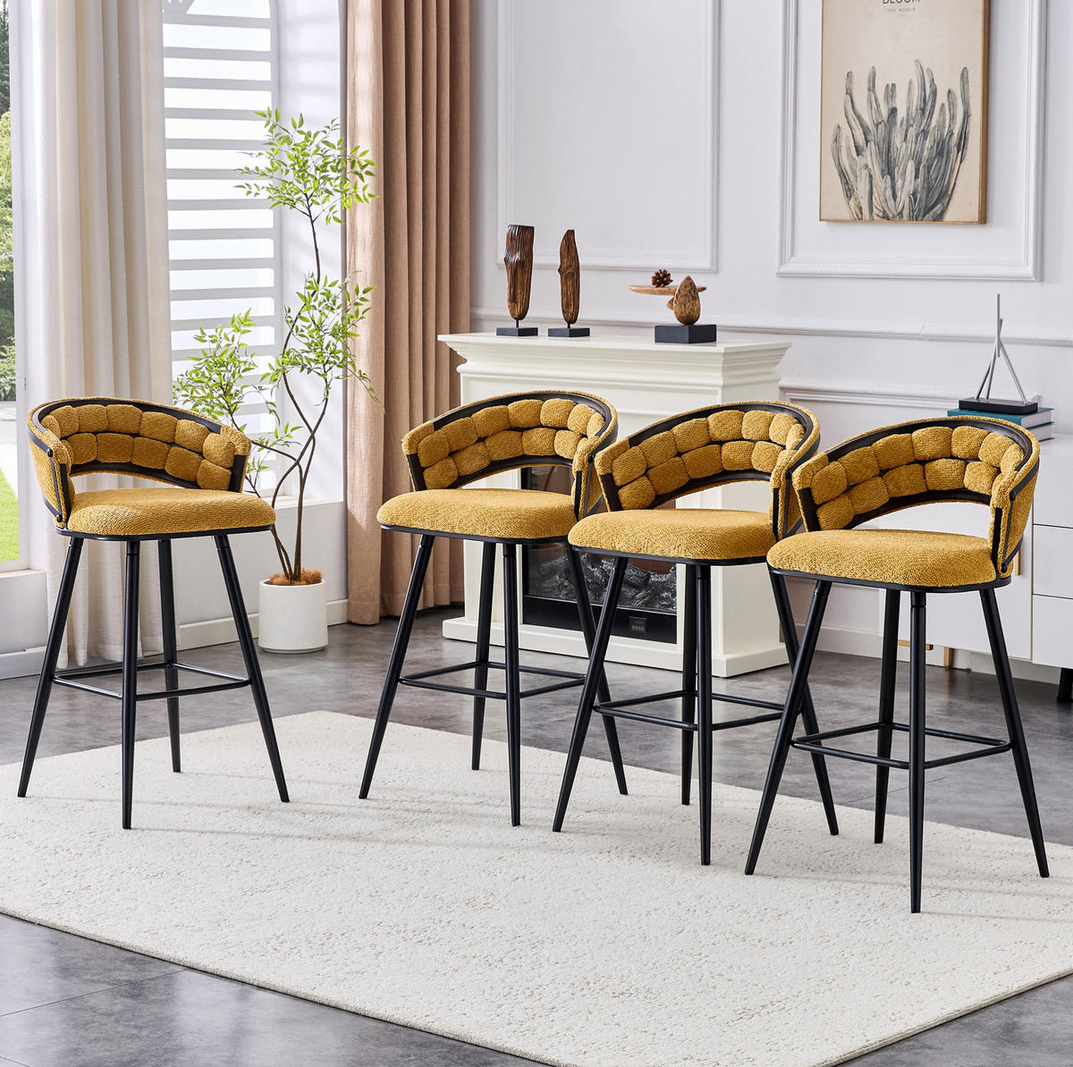 BARHOCKER mit Samtbezug Gelb Schwarz Metall 2er-Set - Gelb, Metall (50.5/98.5/56.1cm) - Meubliv