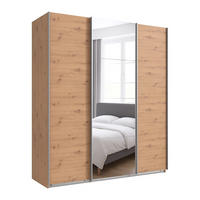 SCHWEBETÜRENSCHRANK 3-türig in Eichendekor, eine Tür mit Spiegel, B180/H208/T64 cm / 22513 - Eichefarben/Alufarben, Holzwerkstoff/Metall (180/208/64cm) - luma-home