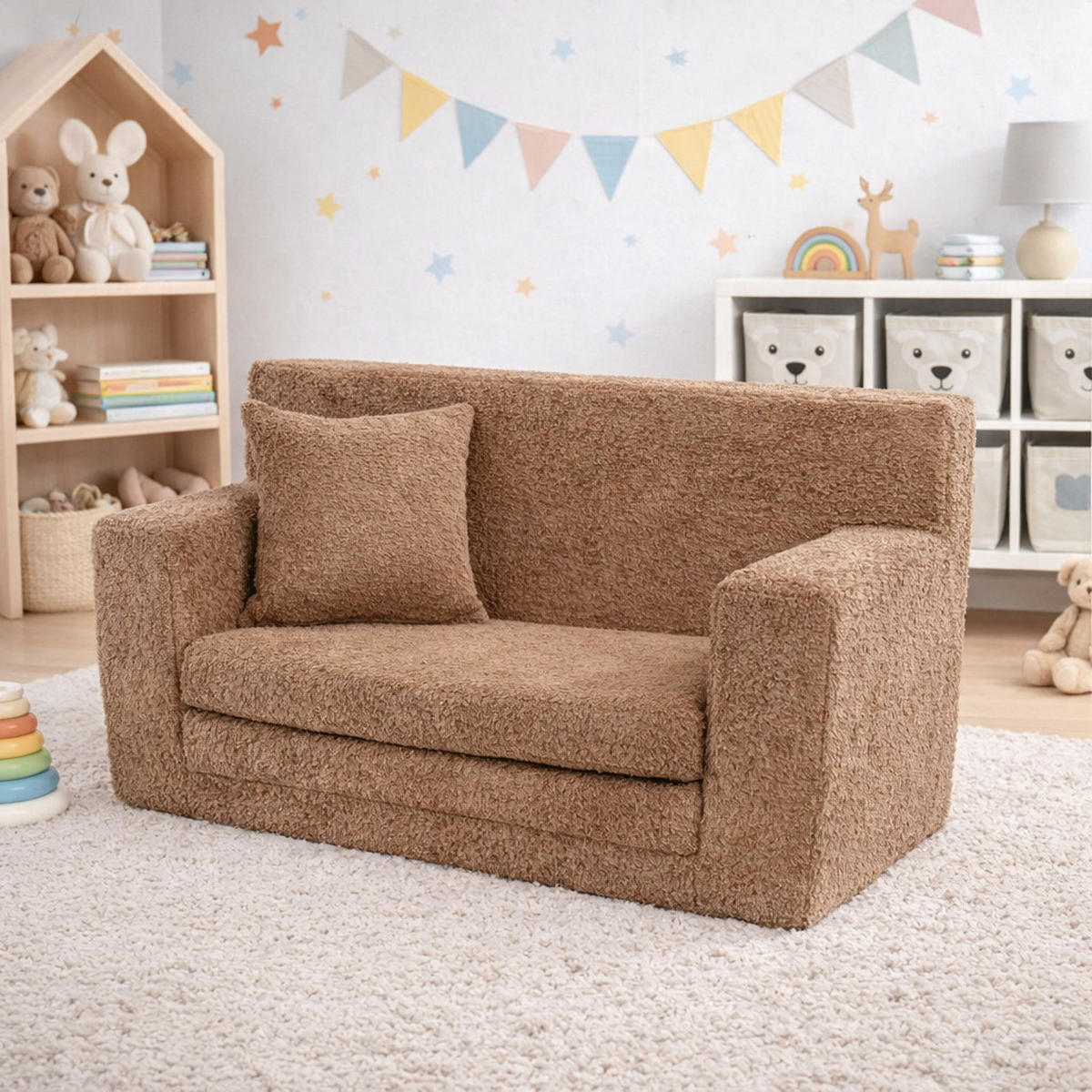 KINDERSOFA David – Stilvoller Komfort für das Kinderzimmer - In den Trendfarben - Braun, Textil (83/47/43cm) - Fortisline