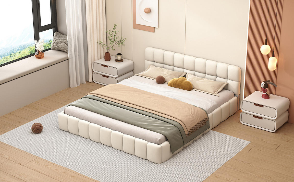 POLSTERBETT 140x190 cm Beige Leinen Gepolstert Mit Lattenrost - Beige, Holz (140/190cm) - SHOPENTRA