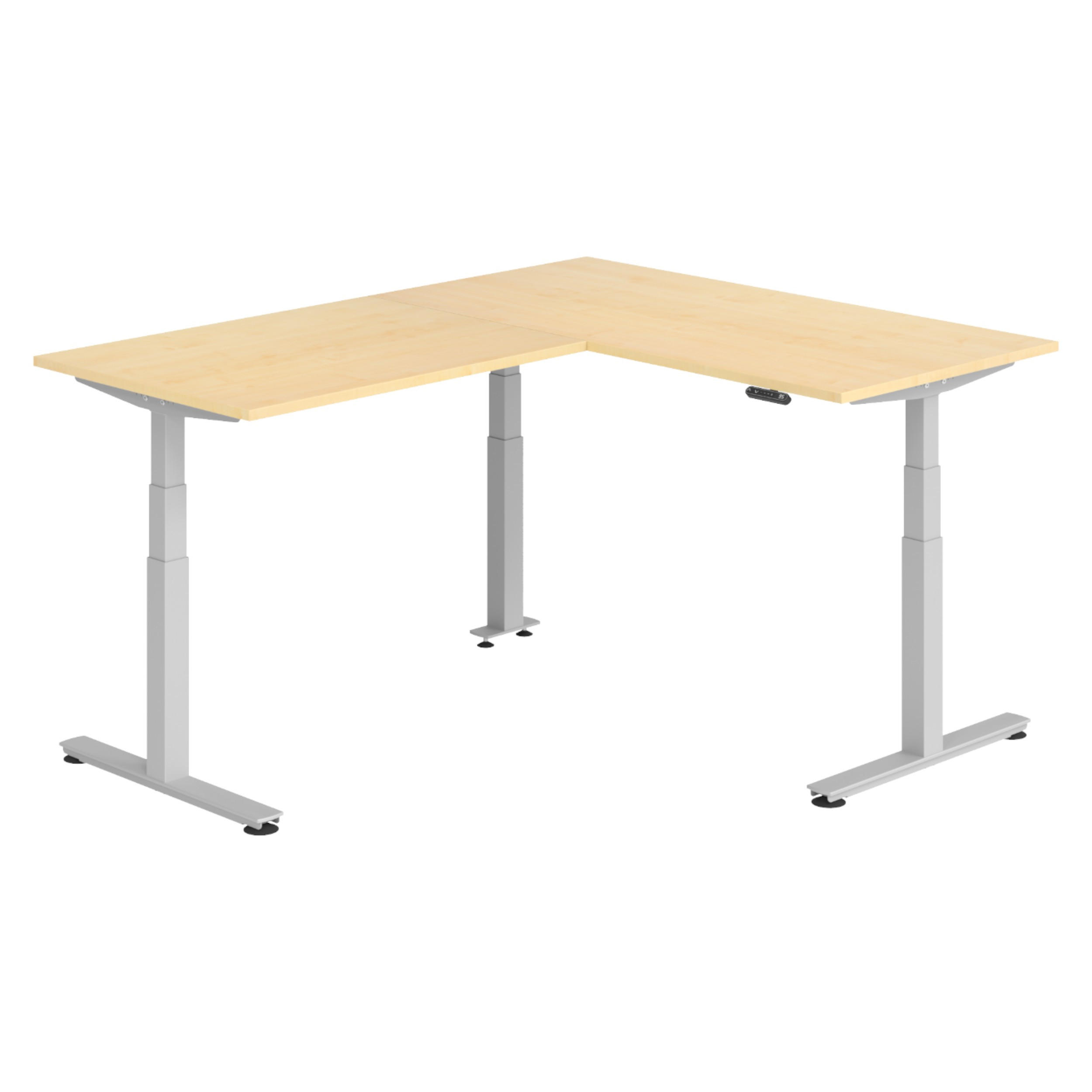 ECKSCHREIBTISCH elektrisch höhenverstellbar L-Form 200/160/74 cm in Ahornfarben/Silberfarben - Silberfarben/Ahornfarben, Holzwerkstoff (200/160/74cm) - bümö
