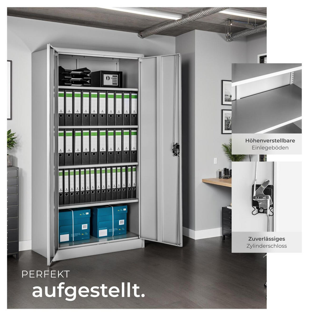 AKTENSCHRANK Blain,180 x 80 x 40 cm,grau - Grau, Metall (40/180/80cm) - tectake