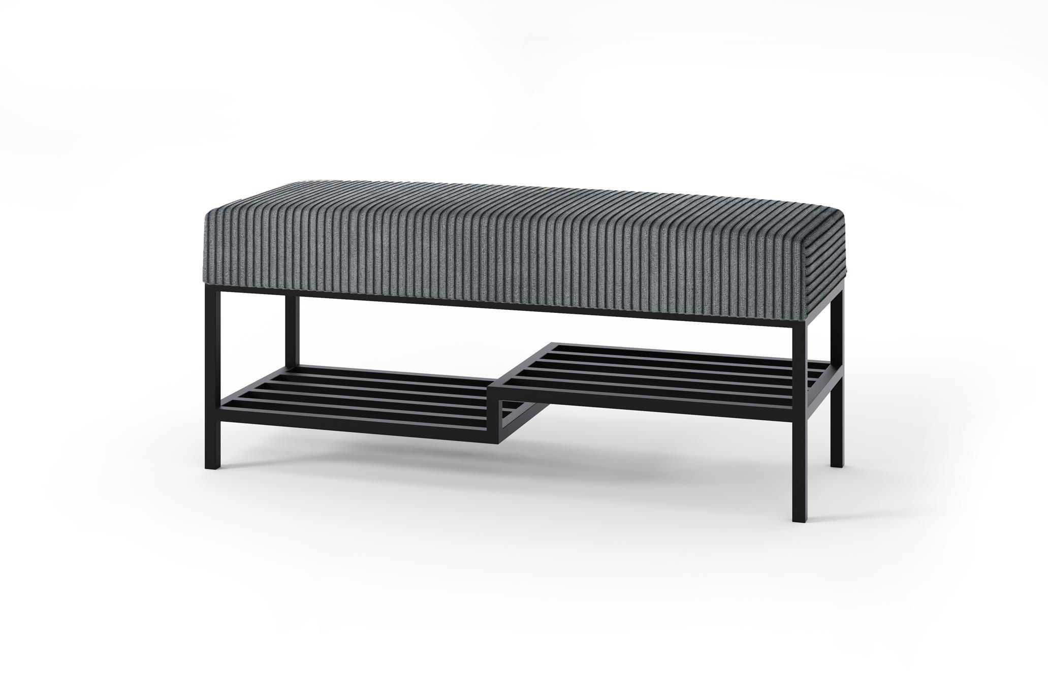 SITZBANK Mello 100 Dunkelgrau, Schwarze Beine, Cordstoff Bank mit Ablage - Dunkelgrau/Schwarz, Holzwerkstoff/Textil (100/45/35cm) - Bettso