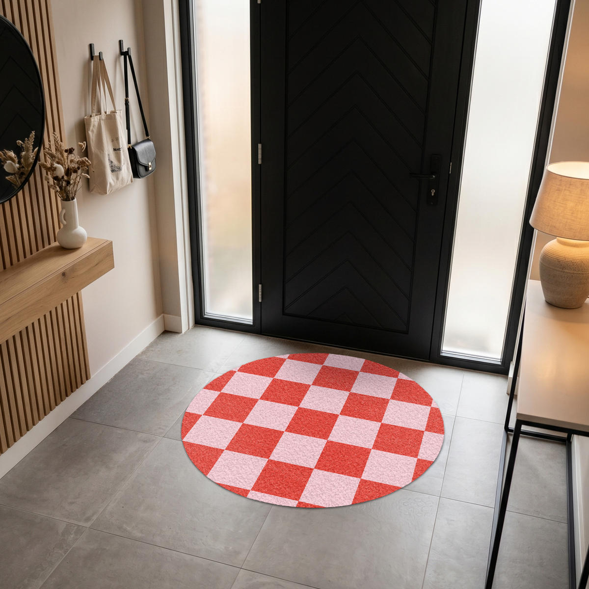 FUSSMATTE Schachbrettmuster - Rot - Rosa - Würfel Türmatte 120x120 cm - Rot, Kunststoff (120/120cm) - MuchoWow