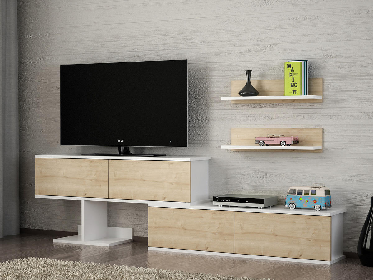 WOHNWAND Maximus Weiß Safir - Beige/Weiß, Holzwerkstoff (185.5/59/29.5cm) - moebel17