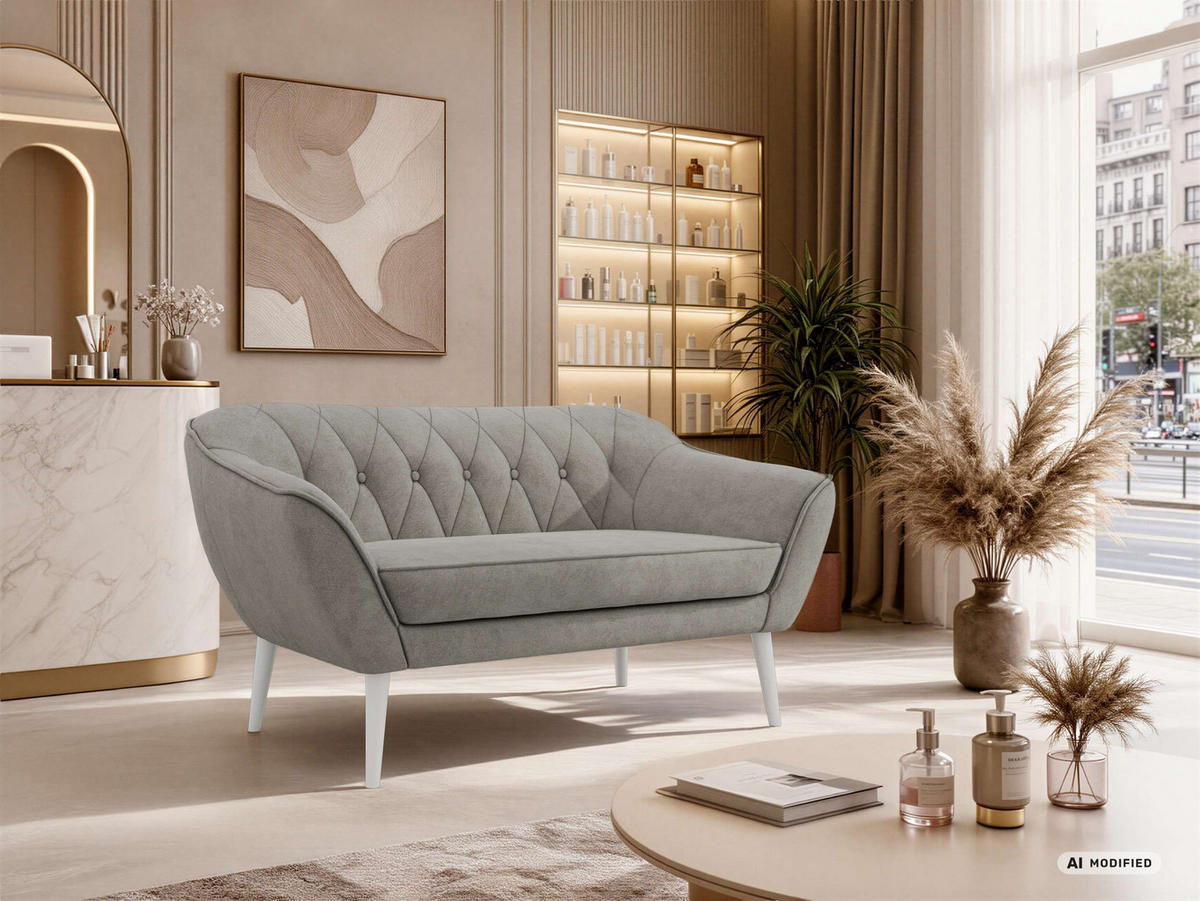 2-SITZER-SOFA PIRS - Grau Stukture - Weiße Beine - Platinfarben/Weiß, Holzwerkstoff/Textil (140/75/74cm) - MKS